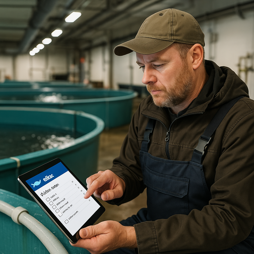 Farmer registering welfare data in eMar